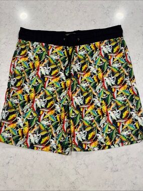 Bass Pro Shops Sz Med Multi-Color Fish Lure Print Swim Trunks Fishing Tie Waist